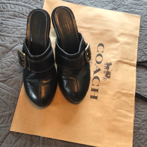 COACH- Vintage Embossed Black Leather Mules - Picture 1 of 6